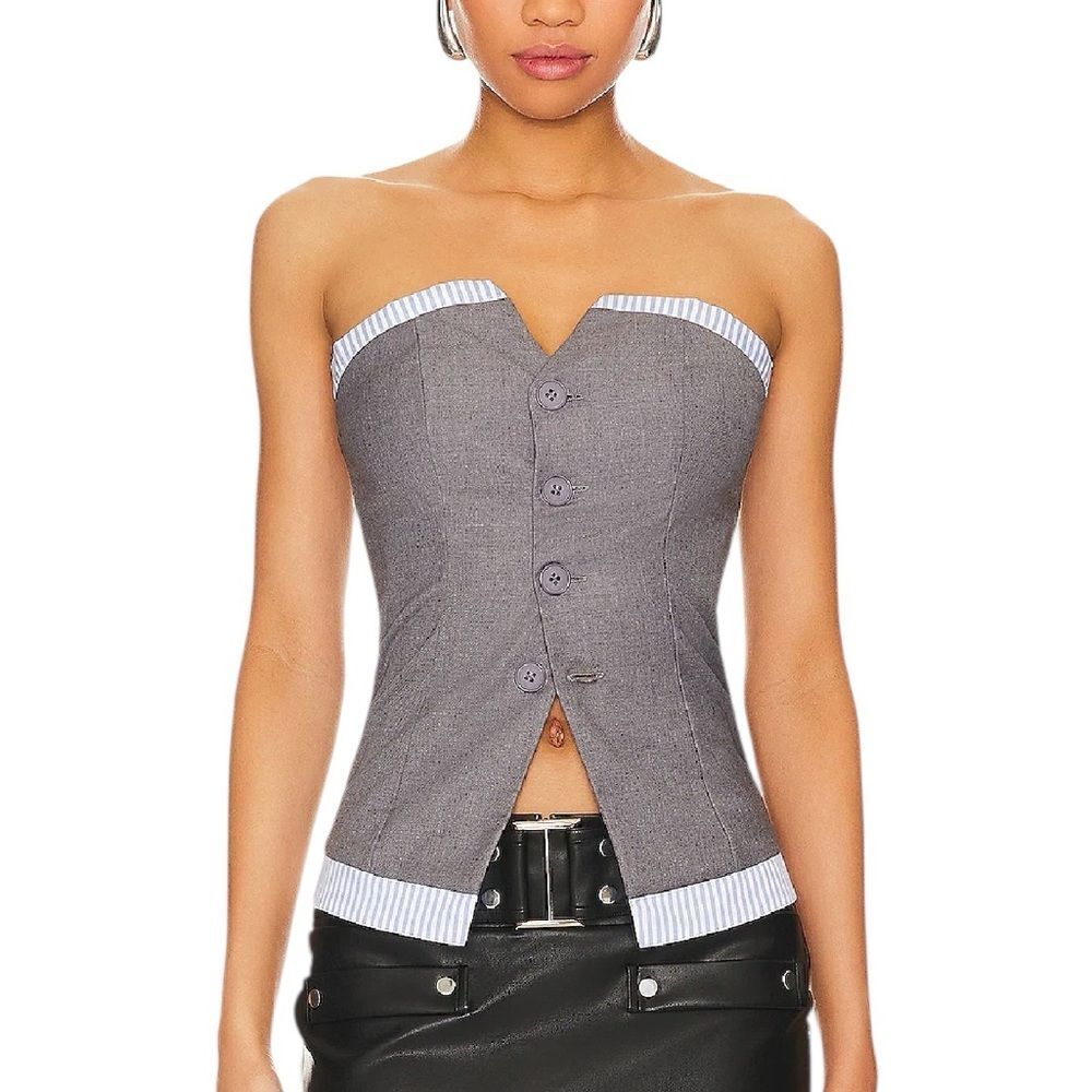 Superdown imogen top Gray Strapless Button-Front Top